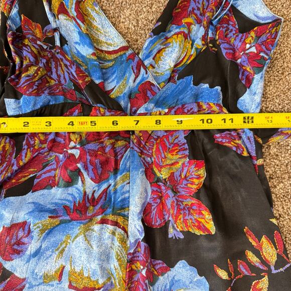 Free People Women's Size 4 Satiny Wide Leg Jumpsuit All Over Rose Print Boho - Picture 11 of 12